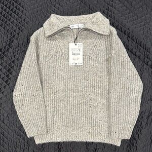 Zara Boy’s Cream Ribbed Half-Zip Sweater